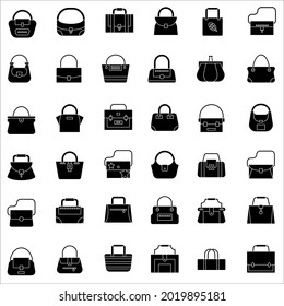 Black and white Fashion Bag solid vector icon in various style such as tote bag, athletic bag
