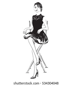 Black and white fashion woman model sketch