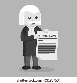 black and white fat judge with civil law sheet black and white style