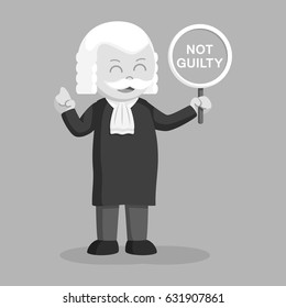 black and white fat judge with not guilty sign black and white style
