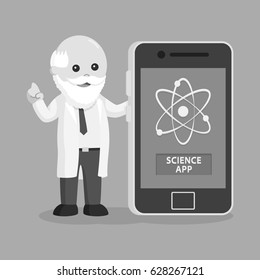 black and white fat man scientist with science app black and white style