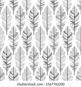 black and white feathers seamless pattern
