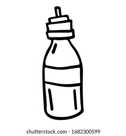 Black And White Feeding Bottle Doodle Sketch. Hand-Drawn Isolated Illustration On White Background. Feeding Bottle For Coloring Book, Coloring Page, Design, Holiday And Birthday Card.