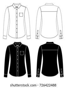 black and white  female  blouses set. technical sketches