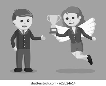 black and white female business angel giving trophy  black and white style