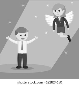 black and white female business angel with businessman black and white style