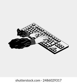 Black and white female hands working on keyboard. Working, studying, work from home concept.