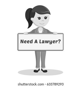 black and white female lawyer with board sign black and white style