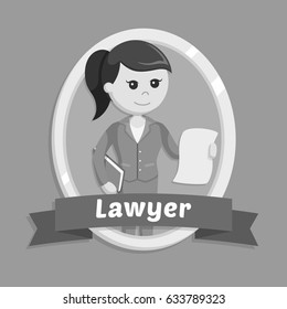 black and white female lawyer in emblem black and white style