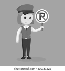 black and white female valet with forbidden parking sign black and white style