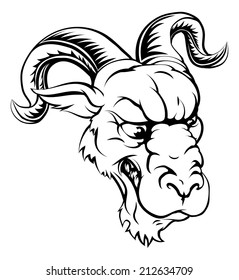 A black and white ferocious mean looking ram animal character mascot head