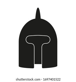 Black and white festival helmet silhouette. Medieval party props. Fairy tale theme vector illustration for icon, stamp, label, certificate, gift card, invitation, coupon or sale banner decoration