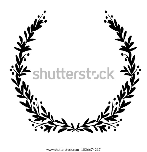白黒のお祝いの花輪 手描きの花柄エレメント シルエットローレルリース ベクターイラスト のベクター画像素材 ロイヤリティフリー