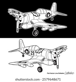 Black and white fighter jet, flat vector illustration