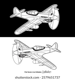 Black and white fighter jet, flat vector illustration