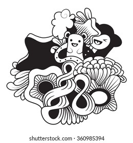 Black and White. Figure fantasy. Funny picture. Coloring.