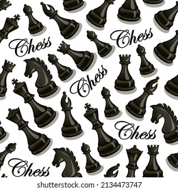 Black and white figures. Seamless pattern with chess pieces. Sports background in a hand drawn childish style. Black  vector illustration for the design of sports chess projects. 