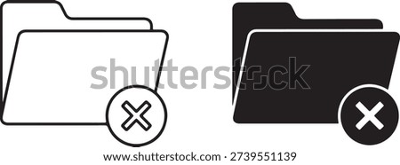 Black and white file folder with x marks symbol