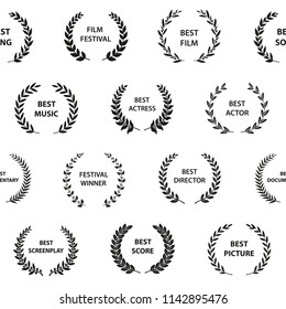 Black and white film award wreaths. Seamless pattern. Vector illustration.