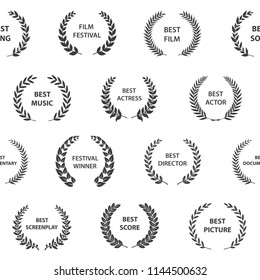 Black and white film award wreaths. Seamless pattern. Vector illustration.