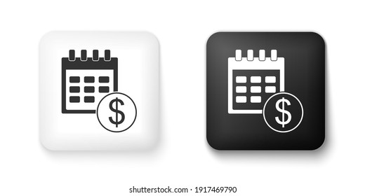 Black And White Financial Calendar Icon Isolated On White Background. Annual Payment Day, Monthly Budget Planning, Fixed Period Concept, Loan Duration. Square Button. Vector.