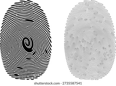 Black and white fingerprint comparison showing detailed whorl patterns and outline versions