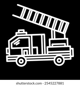 Icono blanco y negro del motor de bomberos