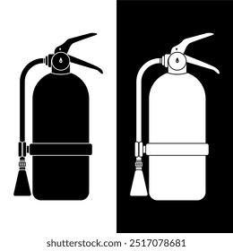 Black and White Fire Extinguisher Icon in Flat Cartoon Style. Silhouette Vector Illustration, Editable and Scalable EPS Format for Graphic Design Elements and Print-Ready Projects