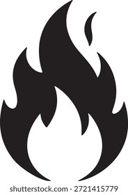Ícone de chama de fogo preto e branco - gráfico de silhueta de vetor minimalista