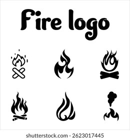 Black and white fire icon, minimal flame design, vector graphics, simple fire logo, stylized burning symbol, monochrome campfire illustration, abstract flame shape