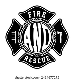 Black and White Firefighter Detailed Vintage Logo Emblem Insignia Vector