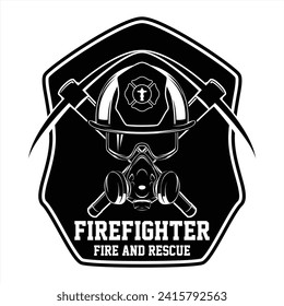 Black and White Firefighter Helmet Detailed Vintage Logo Emblem Insignia Vector