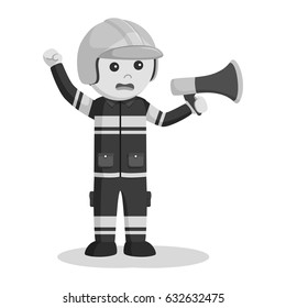black and white fireman with megaphone black and white style