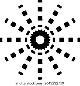 Black and white firework icon with radiating lines ending in rectangles, representing a festive celebration.