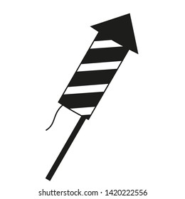 Black and white firework rocket. Holiday party element. Birthday themed vector illustration for icon, stamp, label, certificate, brochure, gift card, poster, coupon or banner decoration