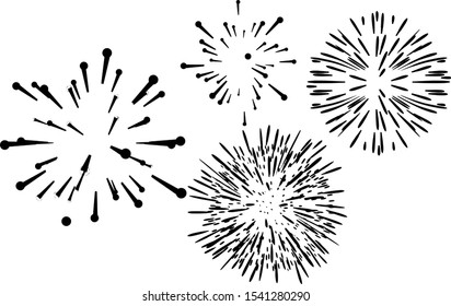 black and white fireworks isolated on white background. vector design 