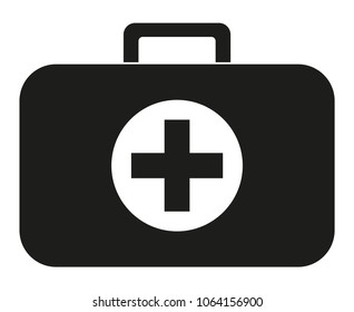 Black and white first aid kit silhouette. Medical vector illustration for icon, sticker, sign, patch, certificate badge, gift card, stamp logo, label, poster, web banner