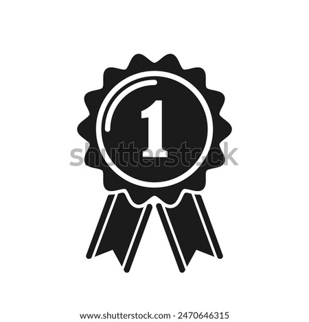 Black And White First Place Award Ribbon. Vector Illustration Symbolizes Achievement, Excellence, Quality Accomplishment