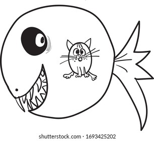 Black and white fish ate a cat and smiles