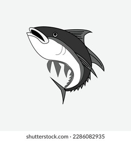Black and white fish on a white background in vector