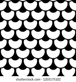 Black and white fish scale vector seamless pattern. Background with fishscale ornament. Mermaid pattern. Fish skin, mermaid tail 