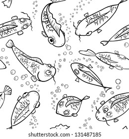 Black and white fish seamless pattern