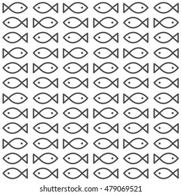 Black and white fish seamless pattern vector. Background texture. 