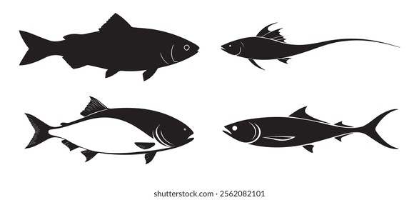 black and white fish, fish silhouette vector