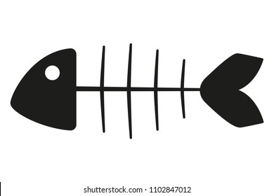 Black and white fish skeleton silhouette. Simple toy for domestic animal. Pet care themed vector illustration for icon, sticker, patch, label, badge, certificate or gift card decoration