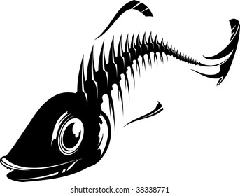 Black and white fish skeleton. Vector illustrashion.