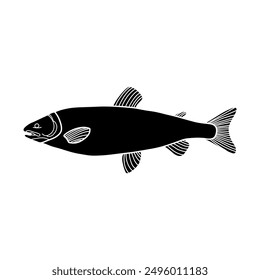 black and white fish vector illustration. Commercial fishes. Fresh raw edible cartoon fish.  Fish Silhouette Seafood Product