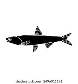 black and white fish vector illustration. Commercial fishes. Fresh raw edible cartoon fish.  Fish Silhouette Seafood Product