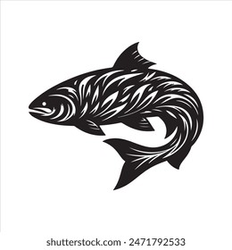 Black and white fish vector on white background