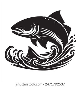Vector de pescado blanco y negro sobre fondo blanco